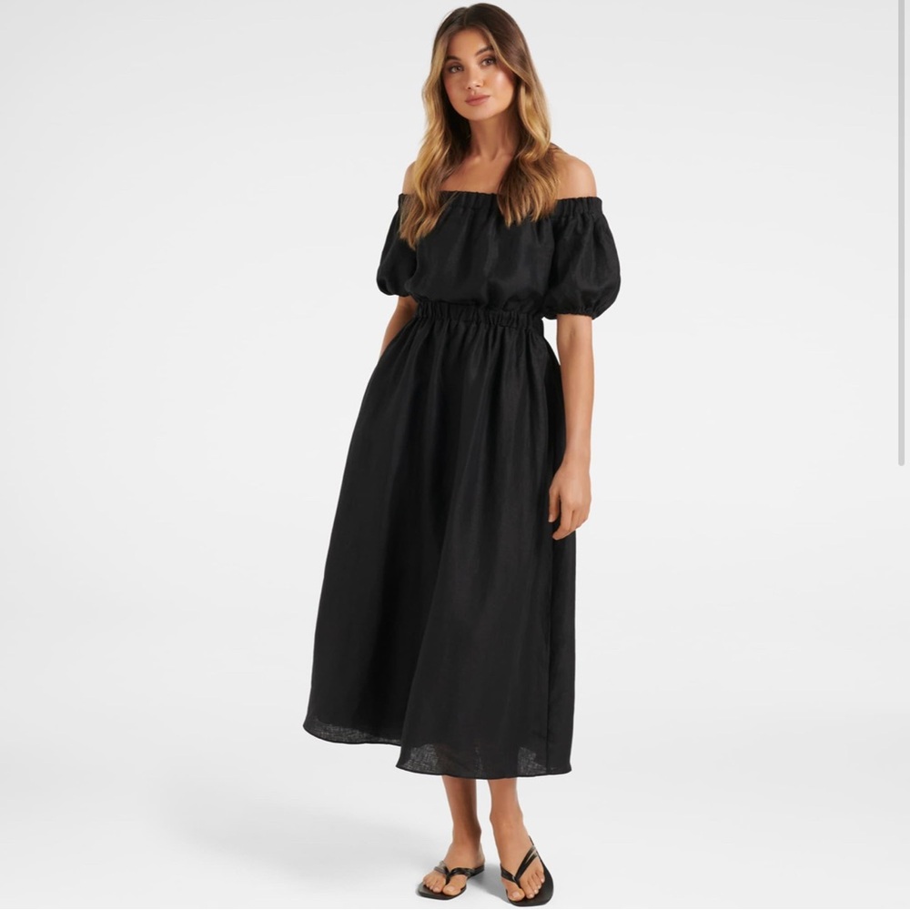 Ever New Elegant Black Off-Shoulder Linen Dress